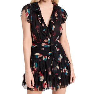 Ulla‎ Johnson Zina Nocturne Ruffle Shibori Silk Crinkle Chiffon Mini Dress 2